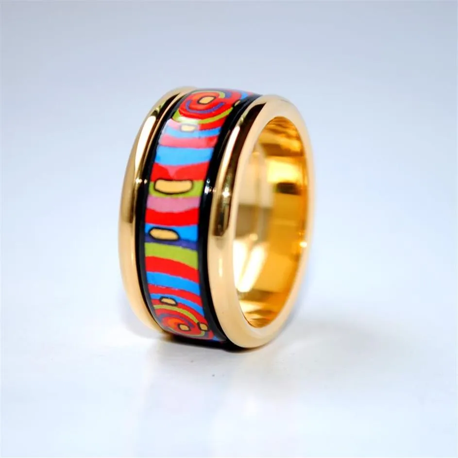 Life cycle series 18K gold-plated enamel band rings ring for women brand designer jewelry292G