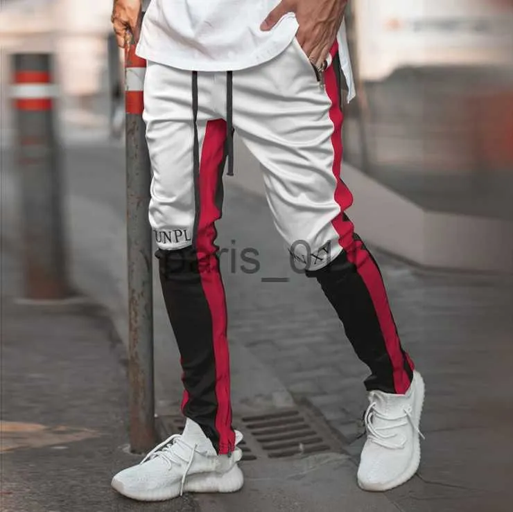 Męskie spodnie męskie motocross trackpants Slim Fit Elastyczne talia podwójne dno w paski retro mody mody spodnie męskie spodnie nowe x1017