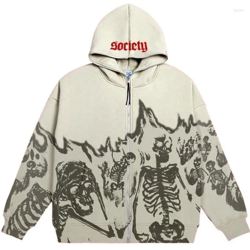 Women's Jackets Men Anime Skull Hoodies Women Vintage Gothic Zip Up Long Sleeve Streetwear Loose Coats Harajuku Letter Print Hooded