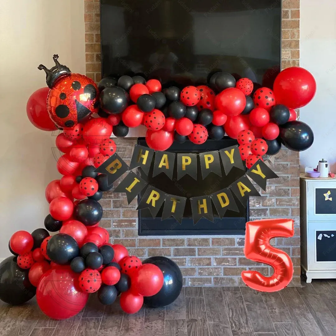 Outros suprimentos para festas de eventos 99pcs Lady Bug Foil Balloons Garland Arch Kit Red Number Foil Ballon 1-9 Black Dot Feliz Aniversário Banner Decorações de festa Air Globo 231017