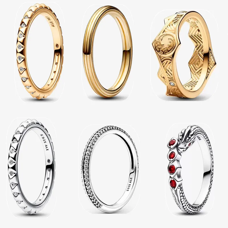2023 Novos anéis de casamento para mulheres jóias de grife lindas namorada presente de alta qualidade diamantes banhados a ouro Diy Fit Pandoras Thrones Crown Ring com caixa