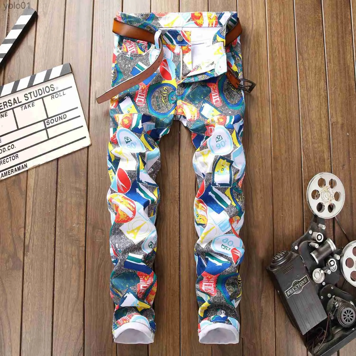 Men's Jeans New arrive men's slim stretch jeans high quality full print street fashion pants light luxury stylish sexy casual jeans men;L231017