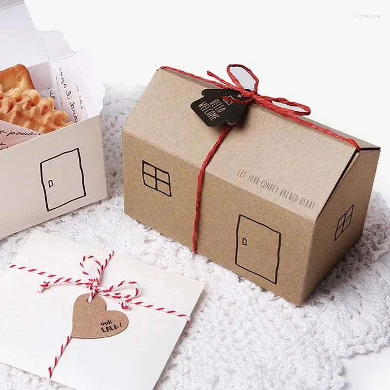 Geschenkpapier Kleine Hausform Kuchenschachteln Verpackung Papier Cartoon Kekse Box Süßigkeiten mit Herzkarte für Babyparty-Partygeschenke