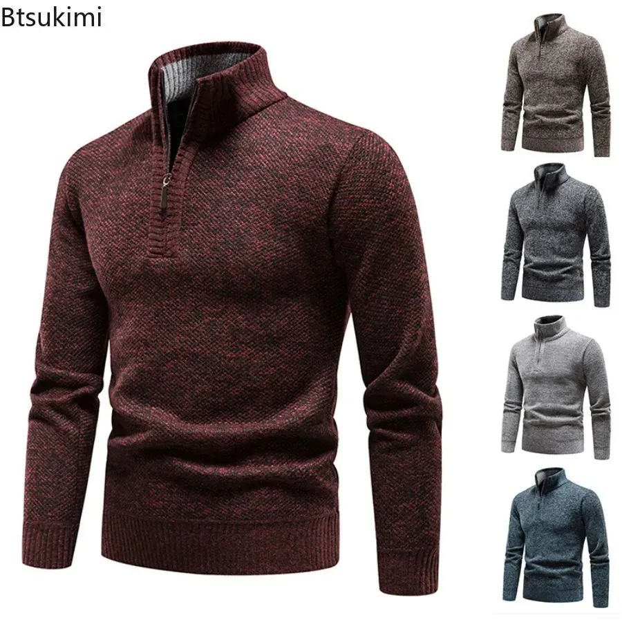 Pulls pour hommes FleeceThicker Pull Demi-Fermeture À Glissière Col Roulé Chaud PullTops Qualité Mâle Laine Tricotée pour Automne Hiver 231016