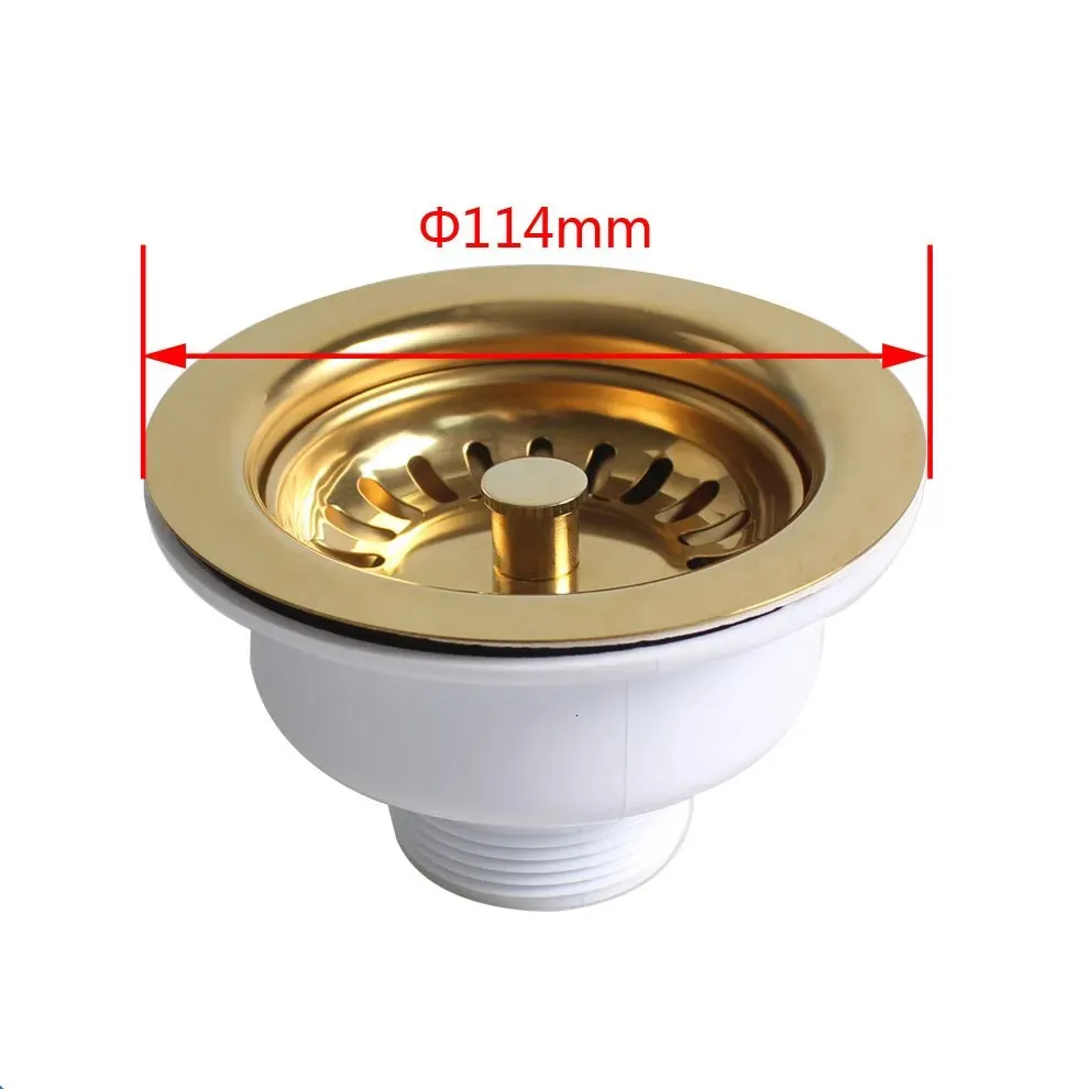 Drains Brass Brush Gold 114 Mm Kitchen Sink Drain Strainer with Removable Basket and Seal Lid Multifunctional 231013