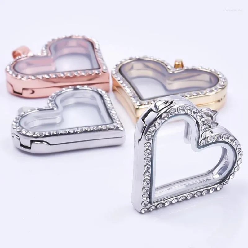 Pendentif Colliers 1pc Trendy Coeur Verre Flottant Mémoire Image Relicario Médaillon Pour Couple Amour Médaillon Femmes Collier Fabrication De Bijoux