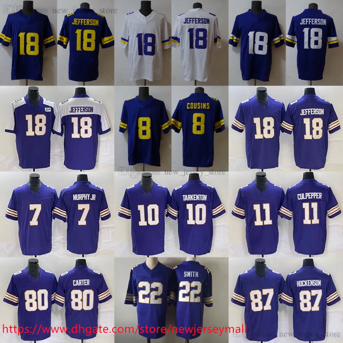 18 Justin Jefferson Jersey 2023-24 New Football 8 Kirk Cousins Harrison Smith Hockenson Byron Murphy Jr. Daunte Culpepper Fran Tarkenton Jerseys Breathable Sport