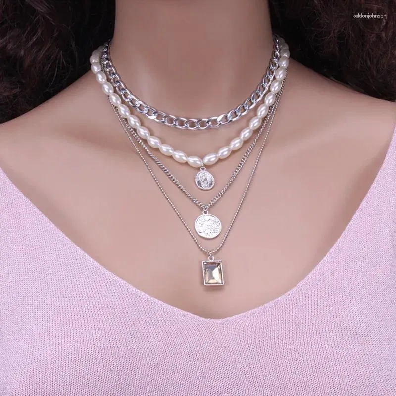 Anhänger Halsketten Ociki Rose Gold Farbe Imitation Perle Choker Halskette Kreuz Münze Für Frauen Geschenk Vintage Tropfen Schmuck Großhandel
