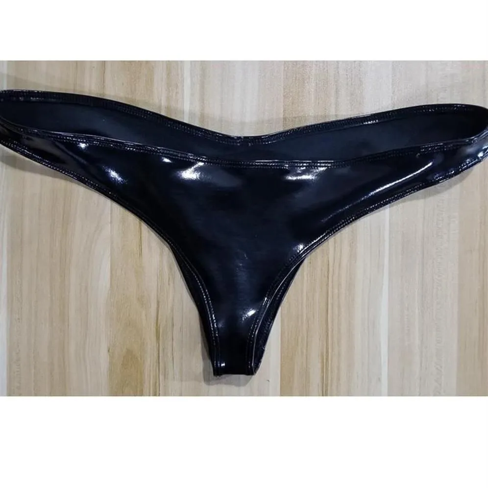 Bragas sexis de cintura baja de Color sólido para mujer, bragas de látex brillantes, ropa ajustada de tiro bajo de piel sintética para discoteca y escenario, mujer 237A