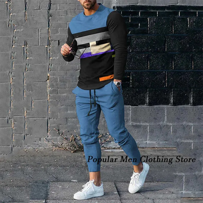 Men's Tracksuits 2023 Newest Men's Tracksuits Trousers 2 Piece Sets Fashion Spring Man Clothing Streetwear Long Sleeve T Shirt Sweatpants Suits T231017