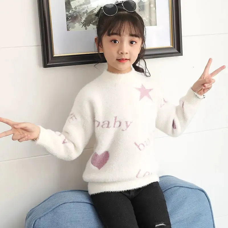 Pullover Girls Sweater Autumn and Winter Thicked Pullover Slim Bottoming Children's Round Neck Baby tröja 2-12 år HPY056 231017