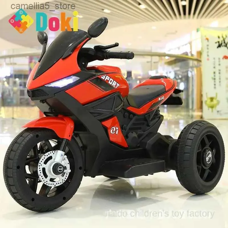 Cyklar rida-ons Doki Toy Children's Electric Motorcykel Tricycle 2-6 pojkar och flickor Elektrisk leksakbil kan sitta människor barnvagn batterilag 2023 Q231017