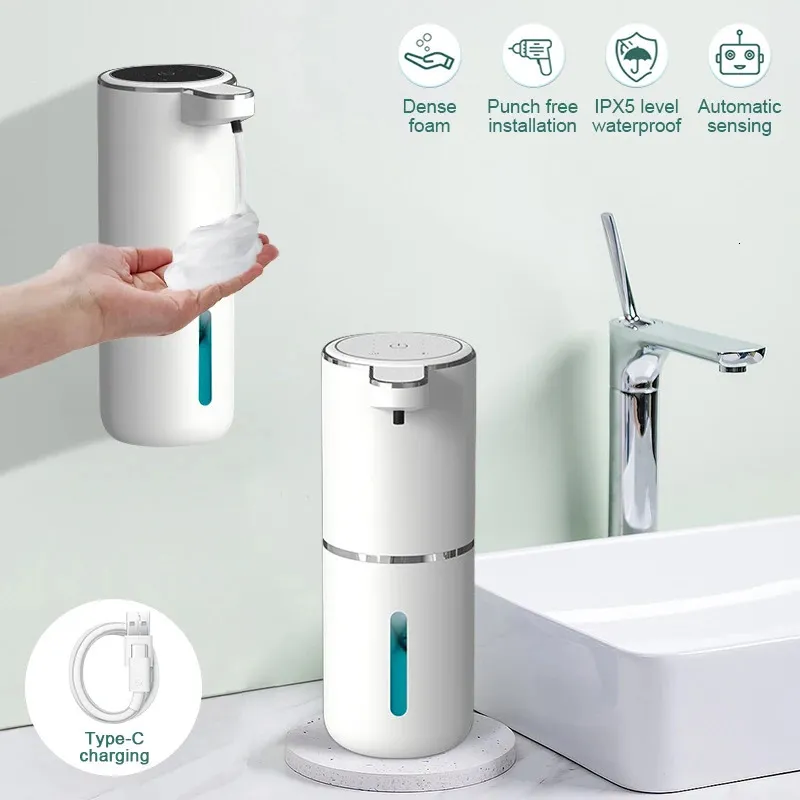 Dispensador de sabonete líquido 380ml Dispensador automático de sabonete de espuma Carregamento USB Touchless Smart Display Sensor infravermelho Dispensadores de sabonete líquido Lavador de mãos 231013