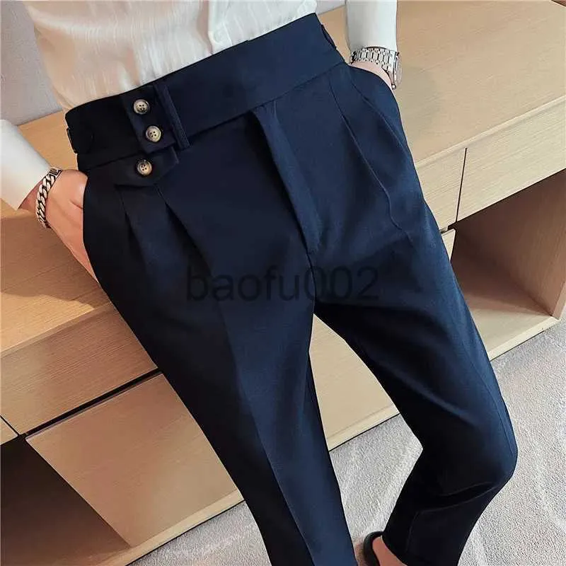 Mens High Waist Dress Pants: British Style Slim Fit Trousers
