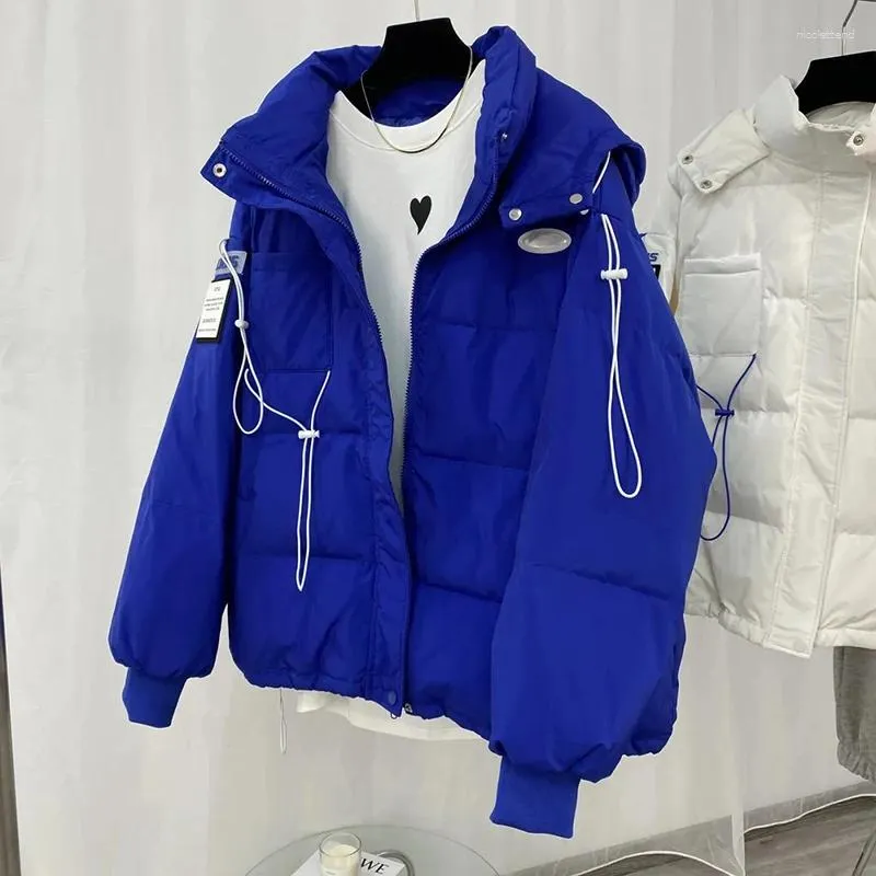 Trench da donna Moda coreana Gioventù Cappotto in cotone con cappuccio con cerniera Cappotto corto in tinta unita per studenti Giacca invernale da uomo e da donna