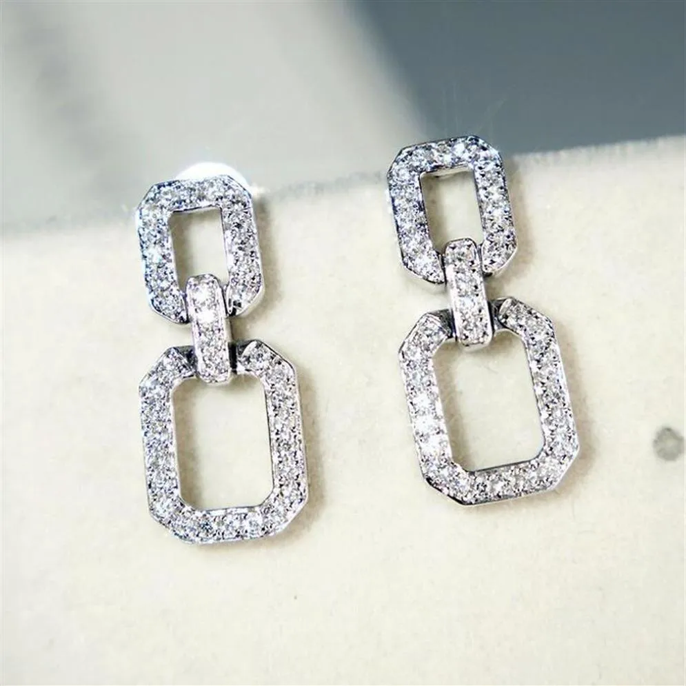 Victoria Super Star longue boucle d'oreille bijoux de luxe en argent Sterling 925 pavé complet saphir blanc diamant géométrie femmes goutte Ea262E