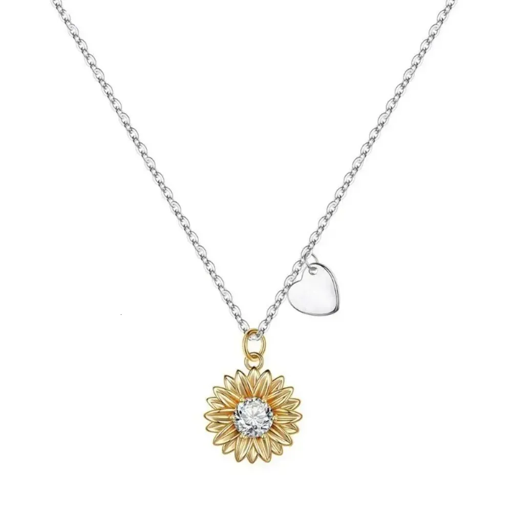 Pendant Necklaces Sunflower Necklace for Women 925 Silver Neck Chain K Gold Plated Female Bijouterie Choker Luxury Brand Jewelry 231017