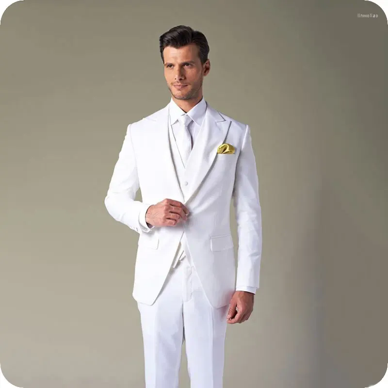 Männer Anzüge Weiß Männer Für Hochzeit Mann Blazer Erreichte Revers Slim Fit Bräutigam Smoking Kostüm Homme 3 Stück Hübsche terno Masculino