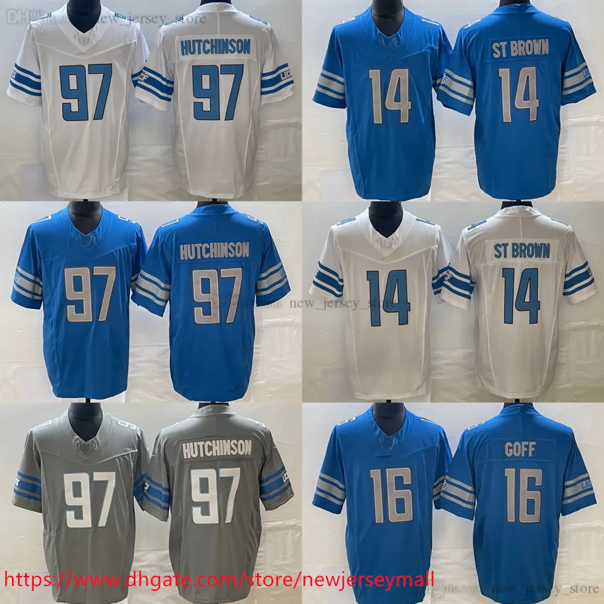 영화 2023-24 새로운 S-6XL 축구 착용 저지 스티치 97 Aidanhutchinson 14 Amon-Rastbrown 16 Jaredgoff Jerseys Sport Man Women Youth Kids