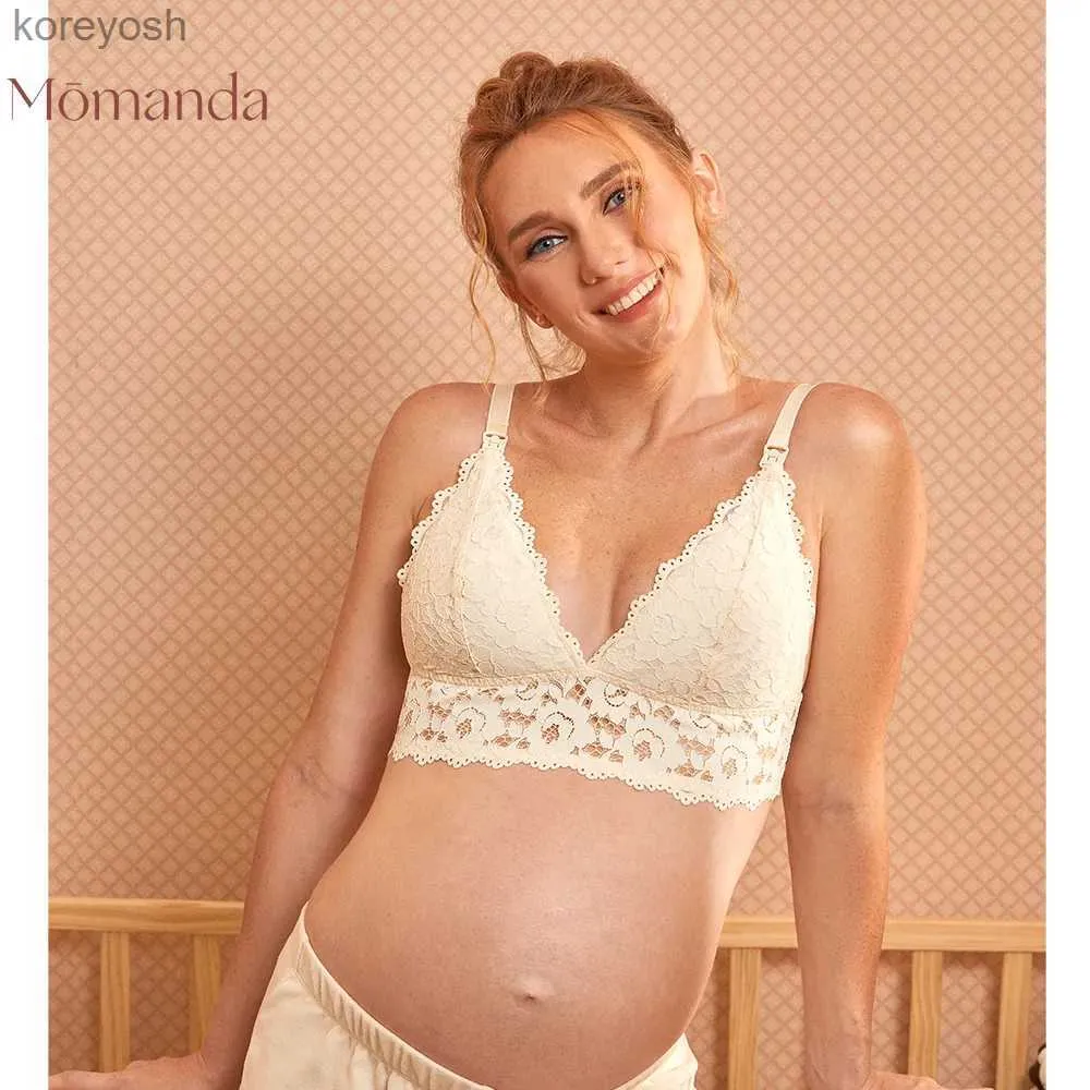 Maternity Intimates MOMANDA Nursing Bra Lace Sexy Breastfeeding Maternity Wirefree Padded Lactation Cute Women's Bralette for Pregnant LingerieL231017