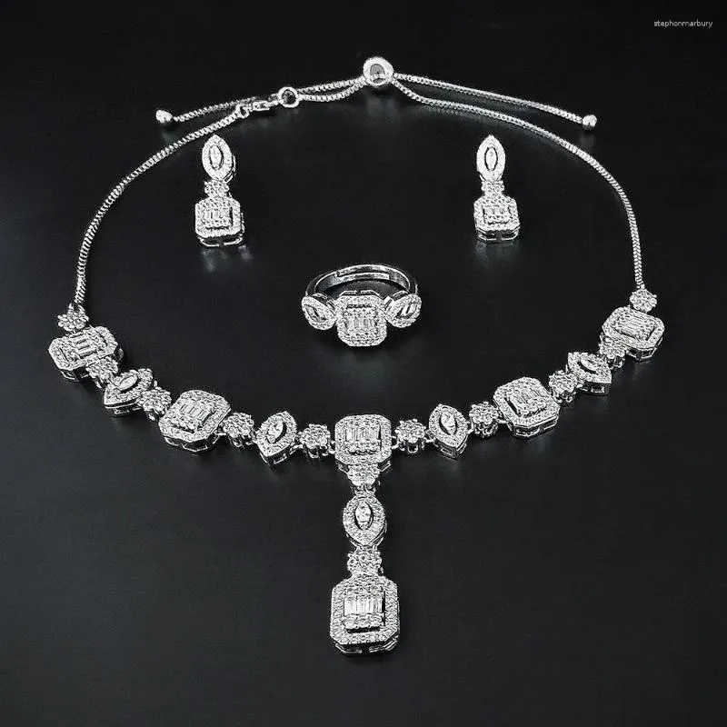 Halsbandörhängen Set 3st Pack 2023 Ankomst unik design silverfärg brud smycken för kvinnor julklapp e007-r007-x007