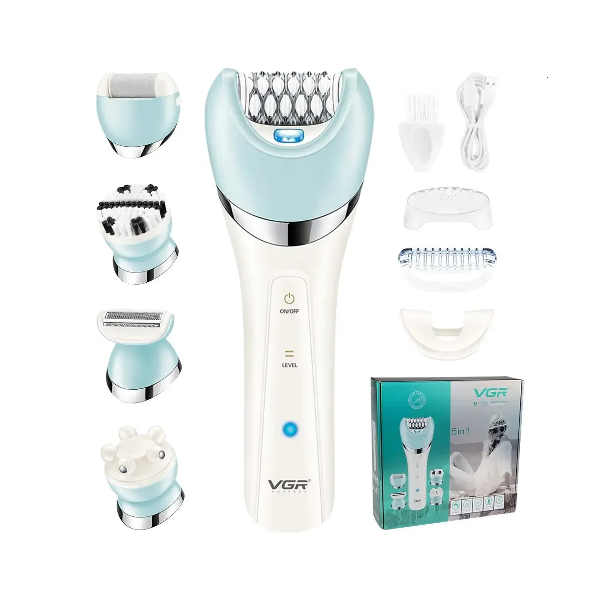 Épilateur VGR épilateur 5 en 1 électrique femmes épilateur femme rasoir jambe corps épilateur dame Bikini tondeuse nettoyage Massage V 703 231013