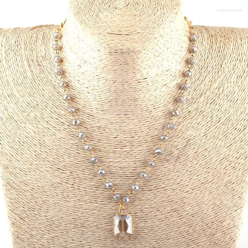 Anhänger Halsketten Mode Bohemian Tribal Schmuck 6mm Glas Kristall Perlen Link