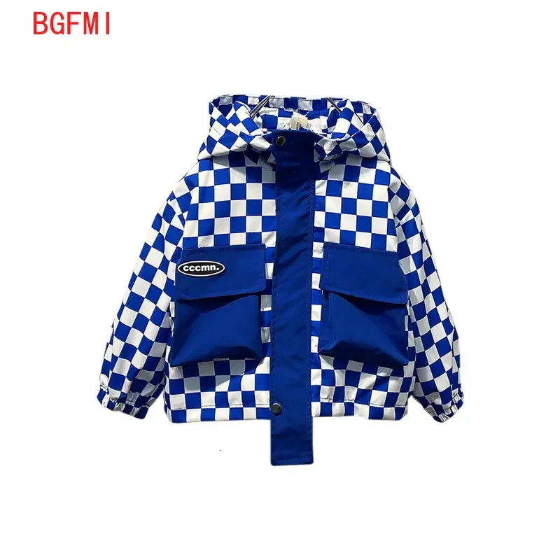 Down Coat Children S Clothing Baby Boys Checkerboard Hooded Zipper Jacket 2023 Spring Autumn Boy Casual Clothing Windbreaker Plaid Top 231017