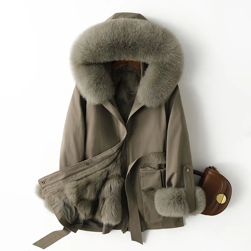 Cappotto di pelliccia con pelliccia di volpe all'interno Giacca invernale da donna Parka Con cappuccio Addensare Capispalla caldo Soprabito Top Giacche a vento Abiti da neve S M L