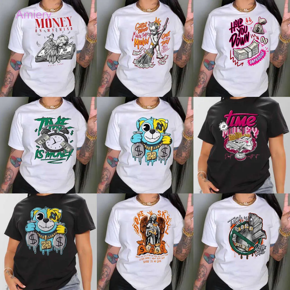 Plus la taille 3XL 4XL 5XL Femmes Designer T-shirt Tops 2023 Nouvelles dames lâches col rond à manches courtes Tee Money Series Cartoon Print Tees 20 modèles