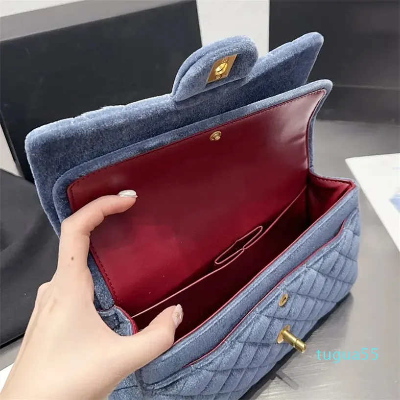 5 Colors Velvet Women Designer Classic Double Flap Bag Gold Metal Hardware Matelasse Chain 26cm Soft Cross Body Shoulder