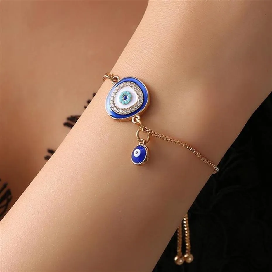 Türkische Glücksbringer mit blauem Kristall und bösem Blick für Frauen, handgefertigte Goldketten, Glücksschmuck-Armband, Woma bbysUo nana shop2374