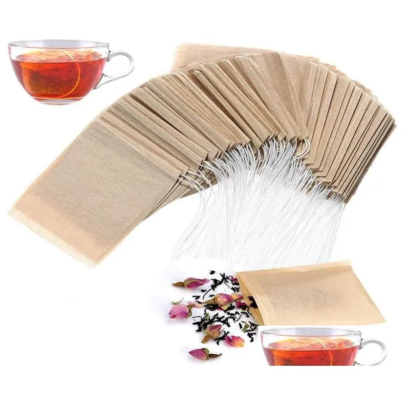 Coffee Tea Tools 100 Pcslot Filter Paper Bag Strainers Disposable Infuser Unbleached Natural Strong Penetration For Loose Leaf2435 Dhhy4