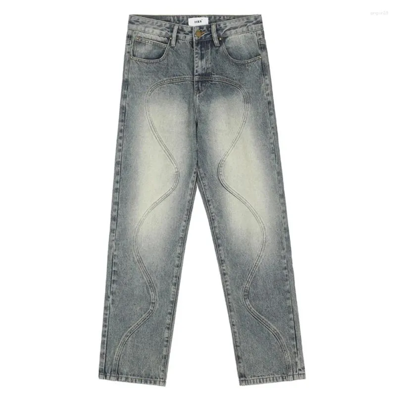 Jeans pour hommes High Street Designer taille moyenne large Led rétro marque tendance pantalon droit ample pantalon Denim décontracté Baggy hommes