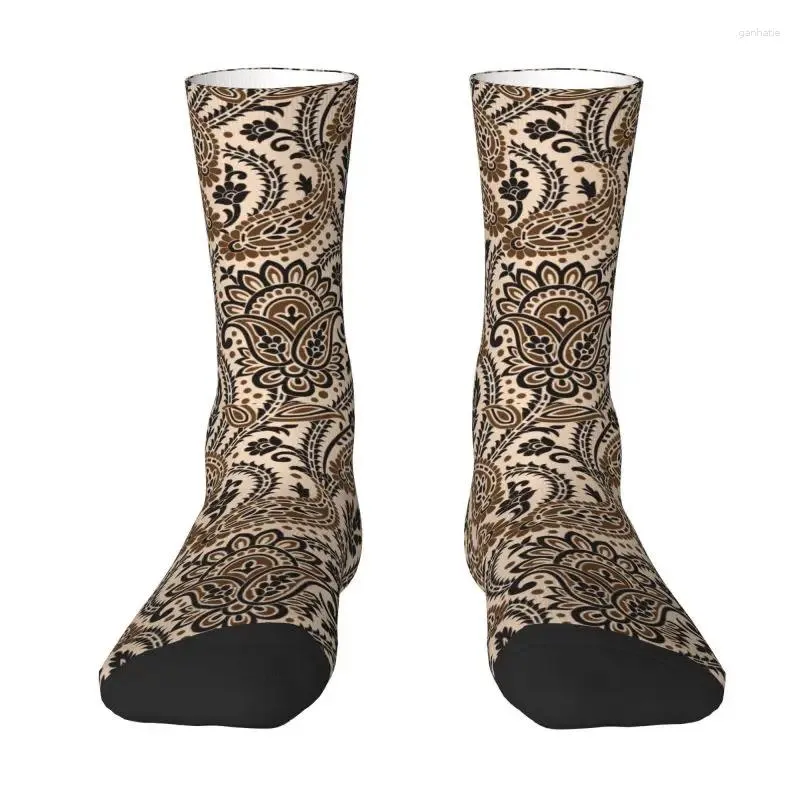 Chaussettes pour hommes Kawaii marron Paisley Texture florale robe unisexe confortable chaud impression 3D Boho bohème fleurs Style équipage