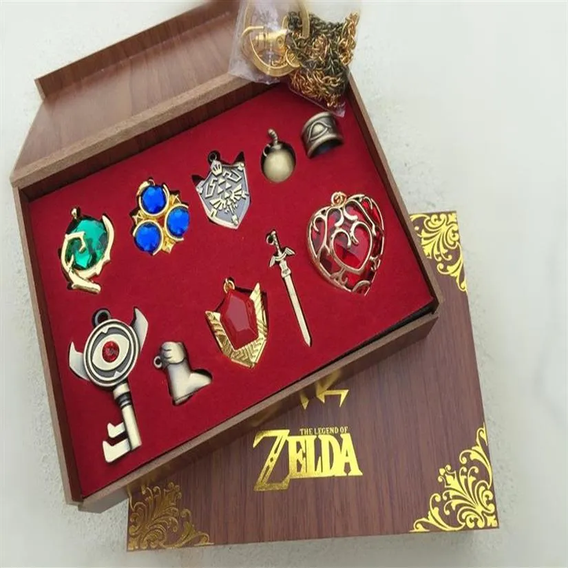 La légende de Zelda Triforce Hylian Shield Master Sword Keychain Collier Ornement 10pcs Set Collection206i