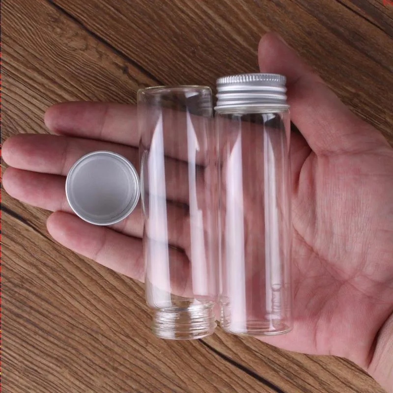24pcs 50 ml Rozmiar 30*100 mm przezroczyste szklane butelki przyprawy Perfume Tiny Słoiki fiolki z srebrną czapką śrubową