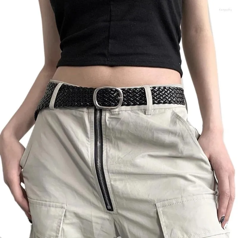 Cinture Cintura intrecciata per cowboy Cowgirl con fibbia in metallo Cintura vintage per ragazza sexy oversize
