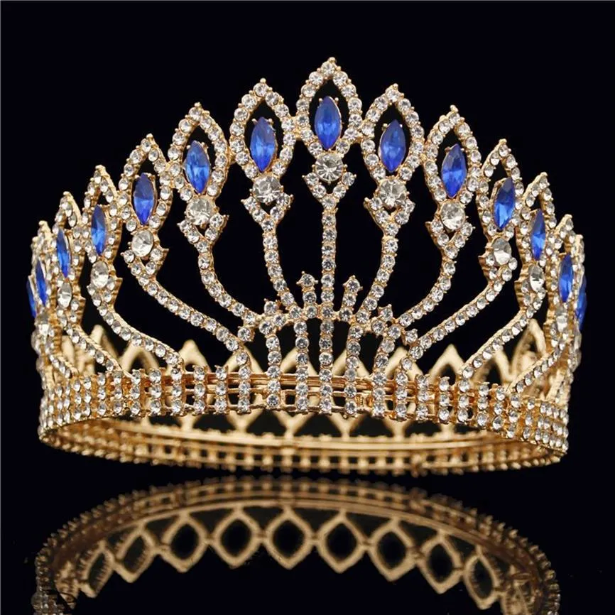 Mode Kristal Metalen Grote Kroon Bruids Tiara Roze Bruiloft Kroon Haar Sieraden Pageant Diadeem Koningin Koning Kroon W0104287U