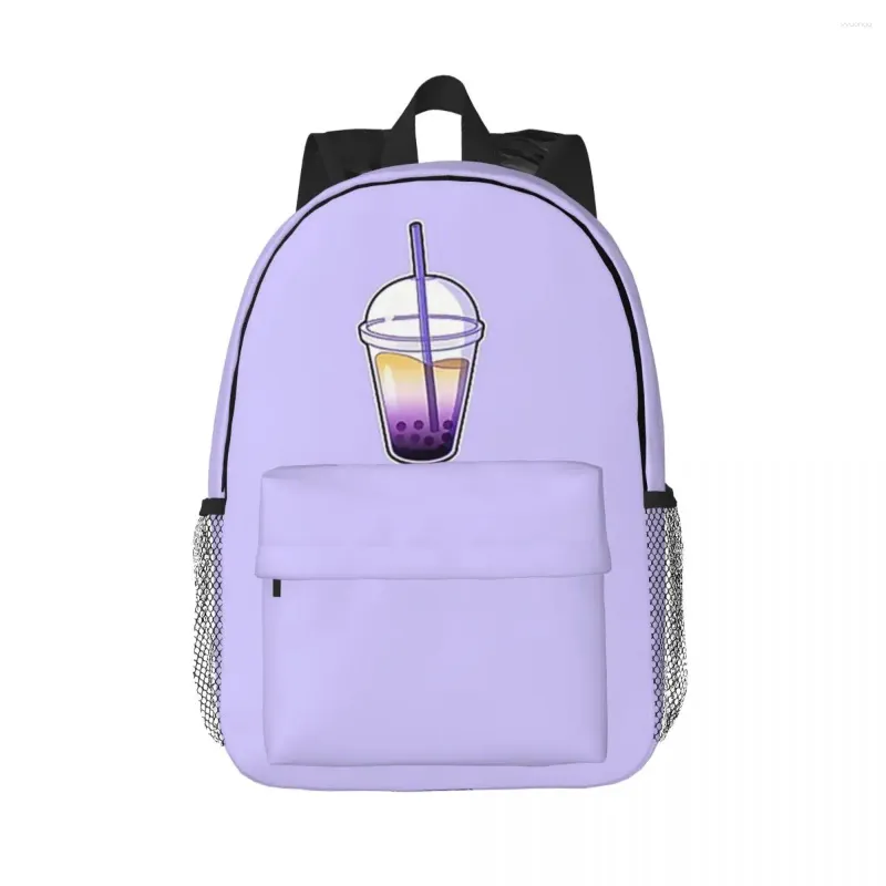 Mochila não binária bandeira bolha chá mochilas adolescente bookbag moda estudantes sacos de escola viagem mochila ombro grande capacidade