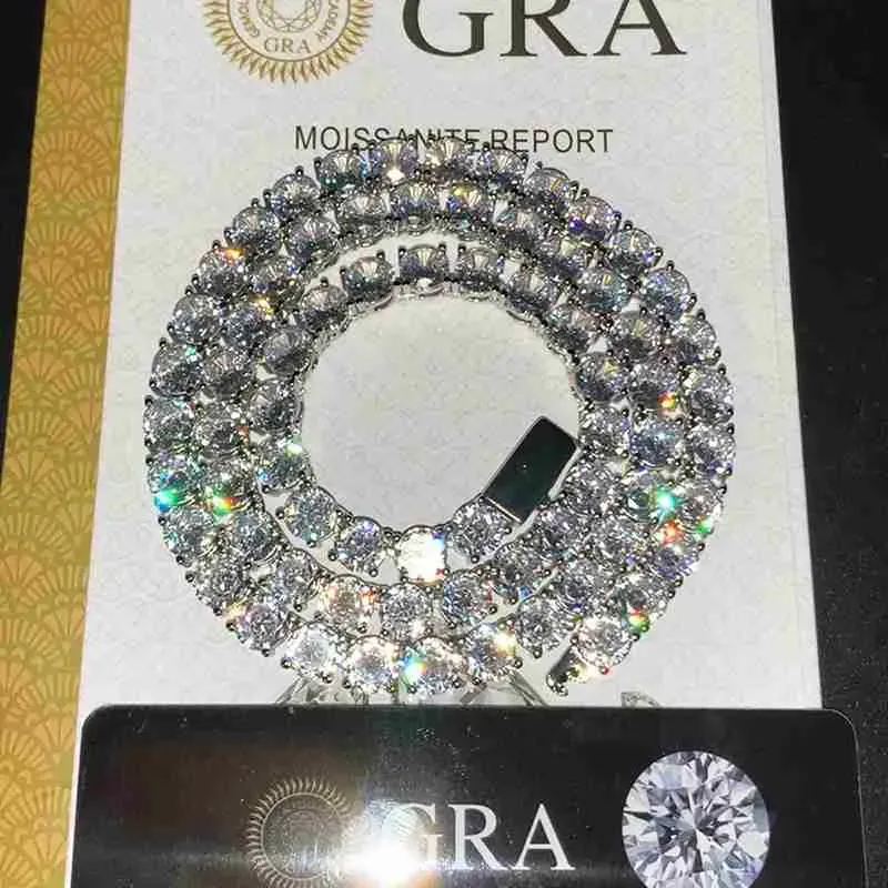 Теннисные цепочки в стиле хип-хоп, ожерелье VVS с муассанитом и бриллиантами, теннисная золотая цепочка, ювелирное ожерелье, мужское женское ожерелье 3 мм, 4 мм, 5 мм