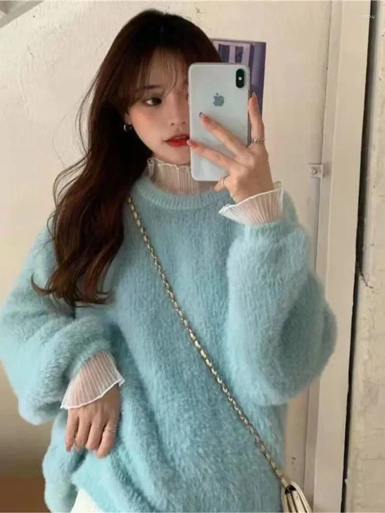 2023 Womens Beige V Neck Cashmere Blue Sweater Women Casual Loose