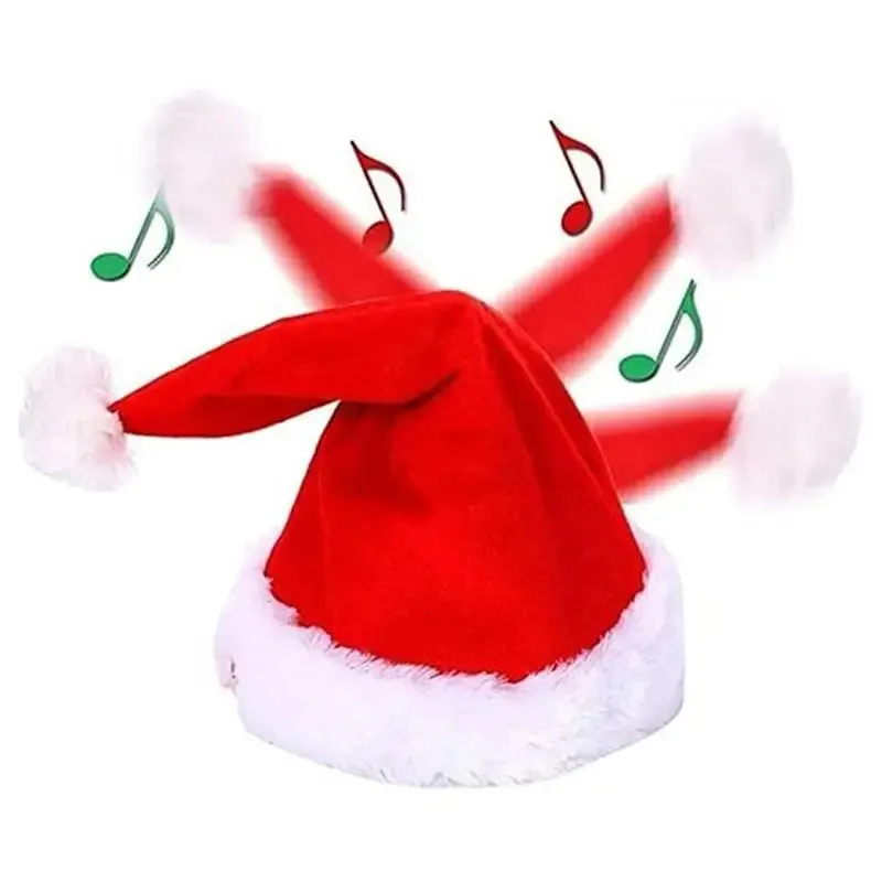 Beanie/Skull Caps Singing And Dancing Christmas Hat Electric Funny Santa Hat Toy With Christmas Music Costume Accessories For Performances 231016