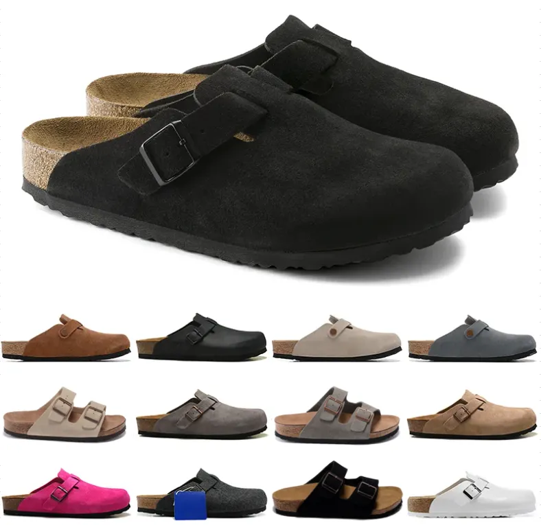 Arizona hombres mujeres diseñador diapositivas zuecos sandalias Boston plantilla suave gamuza cuero taupe mocha visón tomillo moda para hombre Scuffs zapatillas al aire libre zapatos