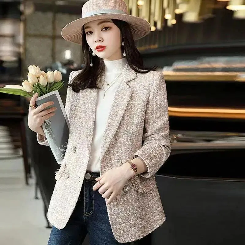 Plaid suit jacket womens top