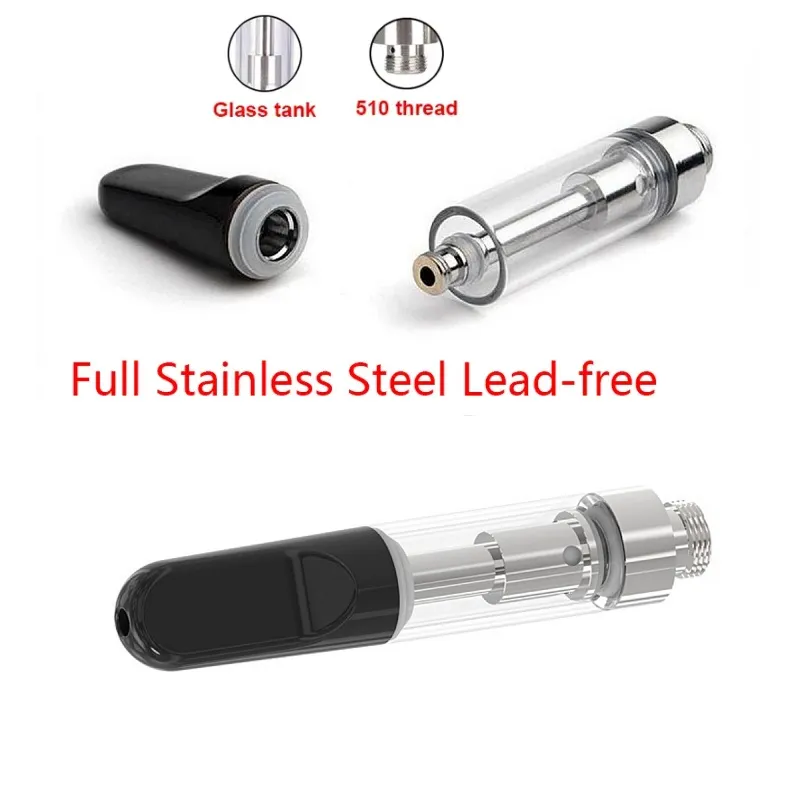 510 glazen tank Zwart wit roestvrij staal Keramisch mondstuk 0,5 ml 1 ml vape-cartridge Lege cartridges Glazen tank Verstuivers Wegwerpverdamperpennen