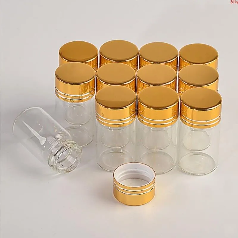 50pcs 7ml Glass Bottles Aluminium Screw Golden Cap Empty Transparent Clear Liquid Gift Container Wishing Jarsgood qty Ojfnx