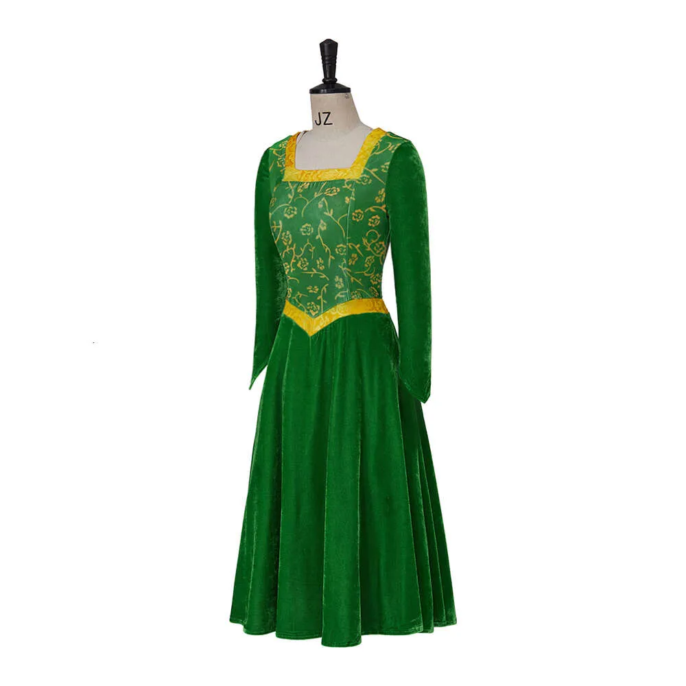 Princess Fiona Cosplay Costume Outfit Women Cartoon Green Square Collar Veet Lång klänning för damer Halloween Rollspel2024