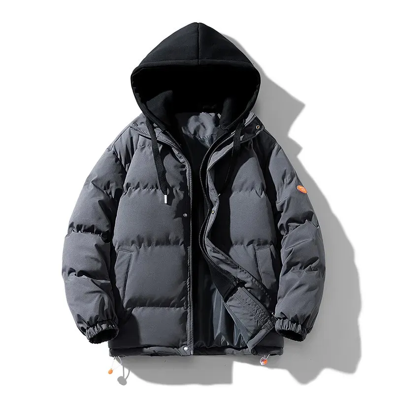 Męskie Parkas Mężczyźni z kapturem Grube ciepły płaszcz zimowy kurtka 2023 Męska streetwear Hip Hop Parka Koreańskie czarne ubrania Puffer Kurtki plus rozmiar 231017