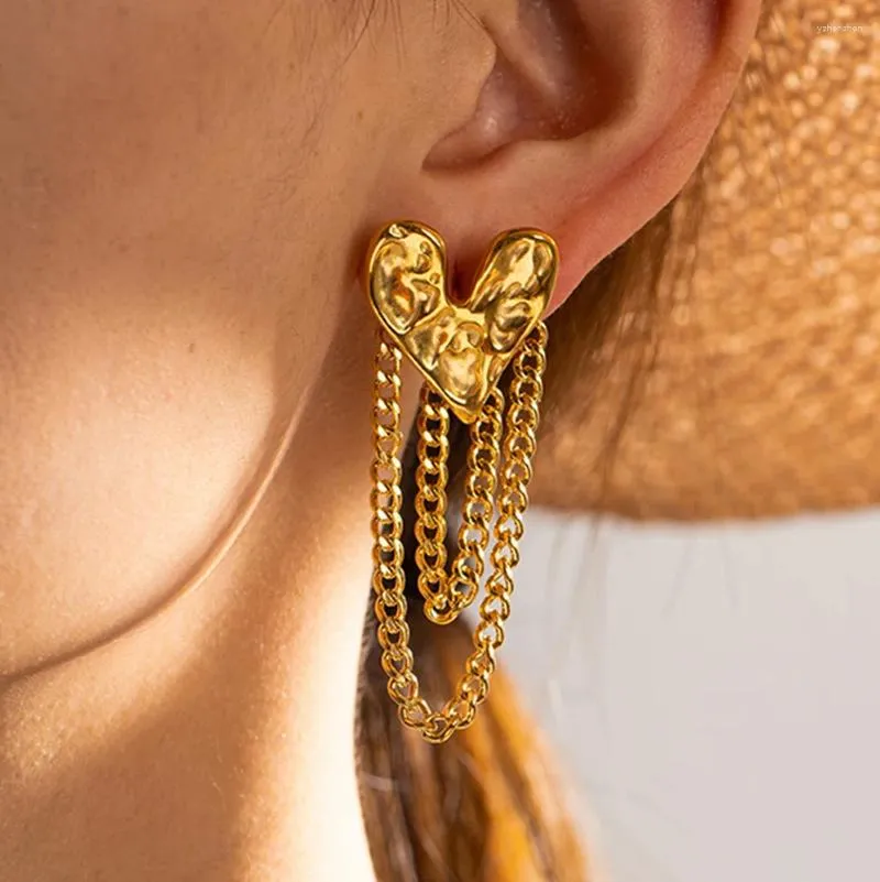 Orecchini pendenti in acciaio inossidabile per donna Accessori per gioielli personalizzati con nappa d'amore placcata in oro 18 carati